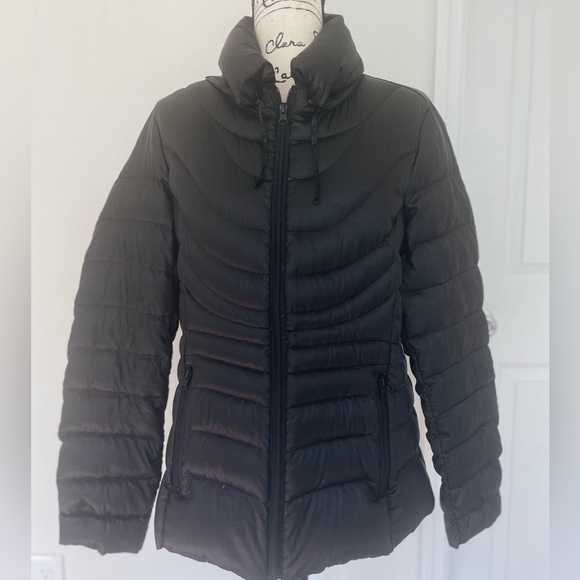 a.n.a Down Puffer Jacket Packable Hooded Sz Xl Black Cozy Winter Goth core - Picture 2 of 14